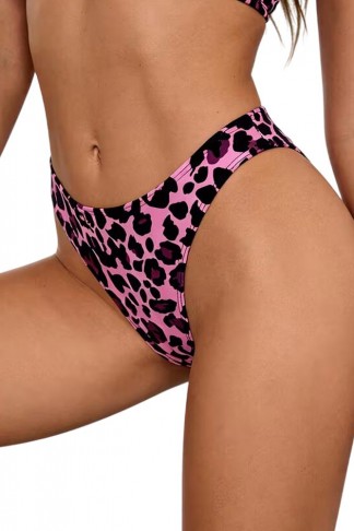 Μοβ Λεοπάρ String Σλιπ Μαγιό με High-Leg V-Cut Annamu A-1184