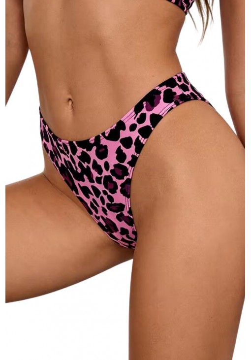 Μοβ Λεοπάρ String Σλιπ Μαγιό με High-Leg V-Cut Annamu A-1184