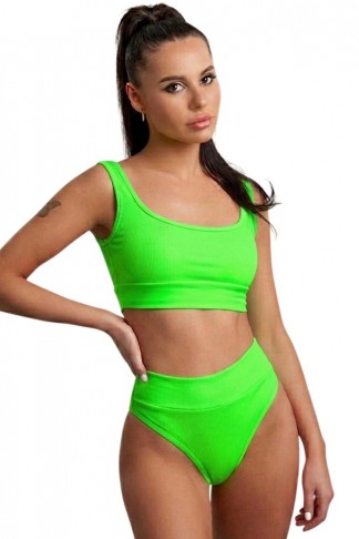 Neon Πράσινο Ριπ Μπικίνι με Ψηλόμεσο Slip LadyM MA-09-1