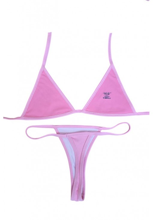 Ροζ Παστέλ Ριπ Μπικίνι Τρίγωνο με String Σλιπ LadyM MA-01-Pink